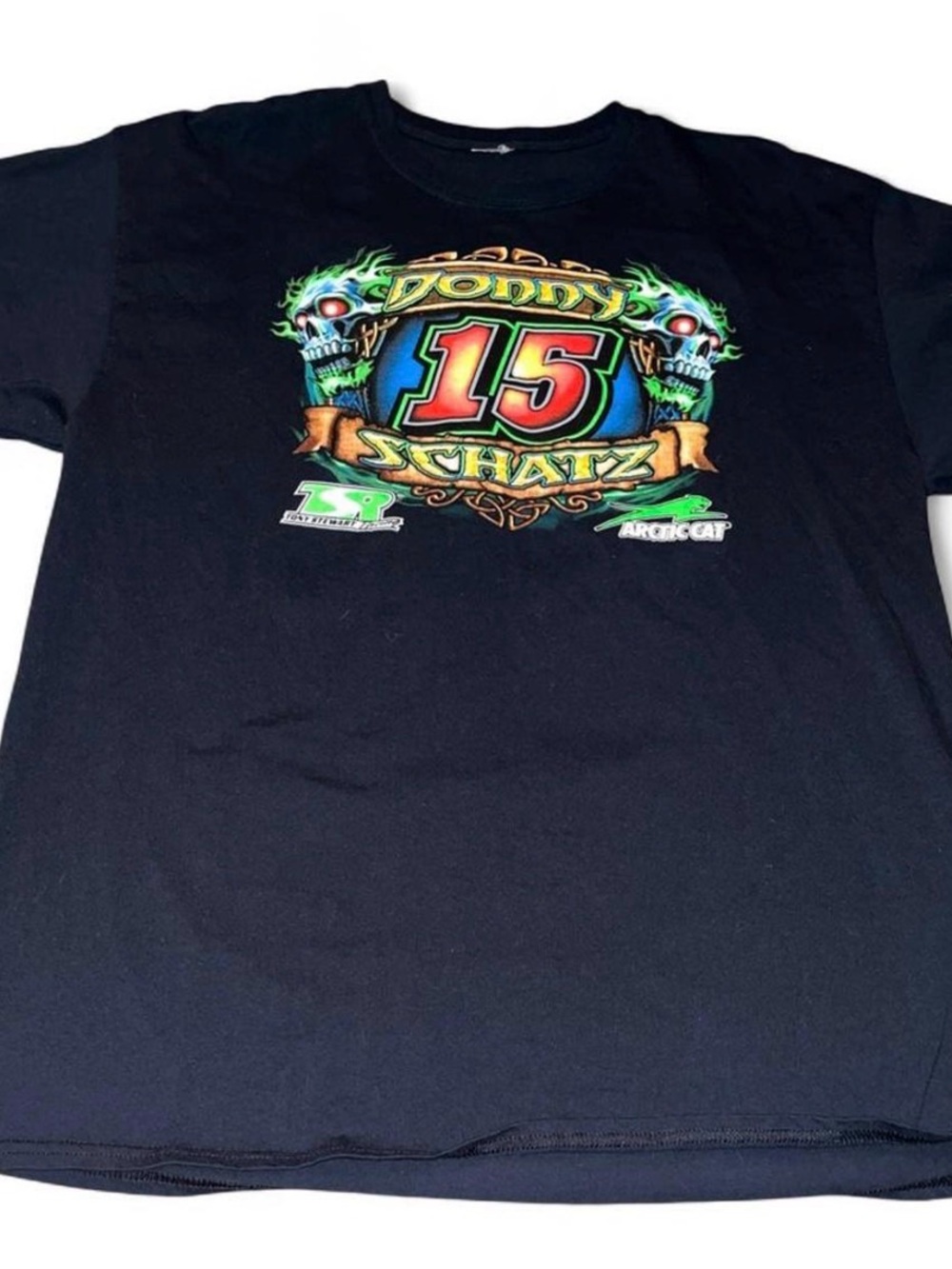 Men’s Donny Schatz Double Sided Graphic Racing Shirt Skulls Size L